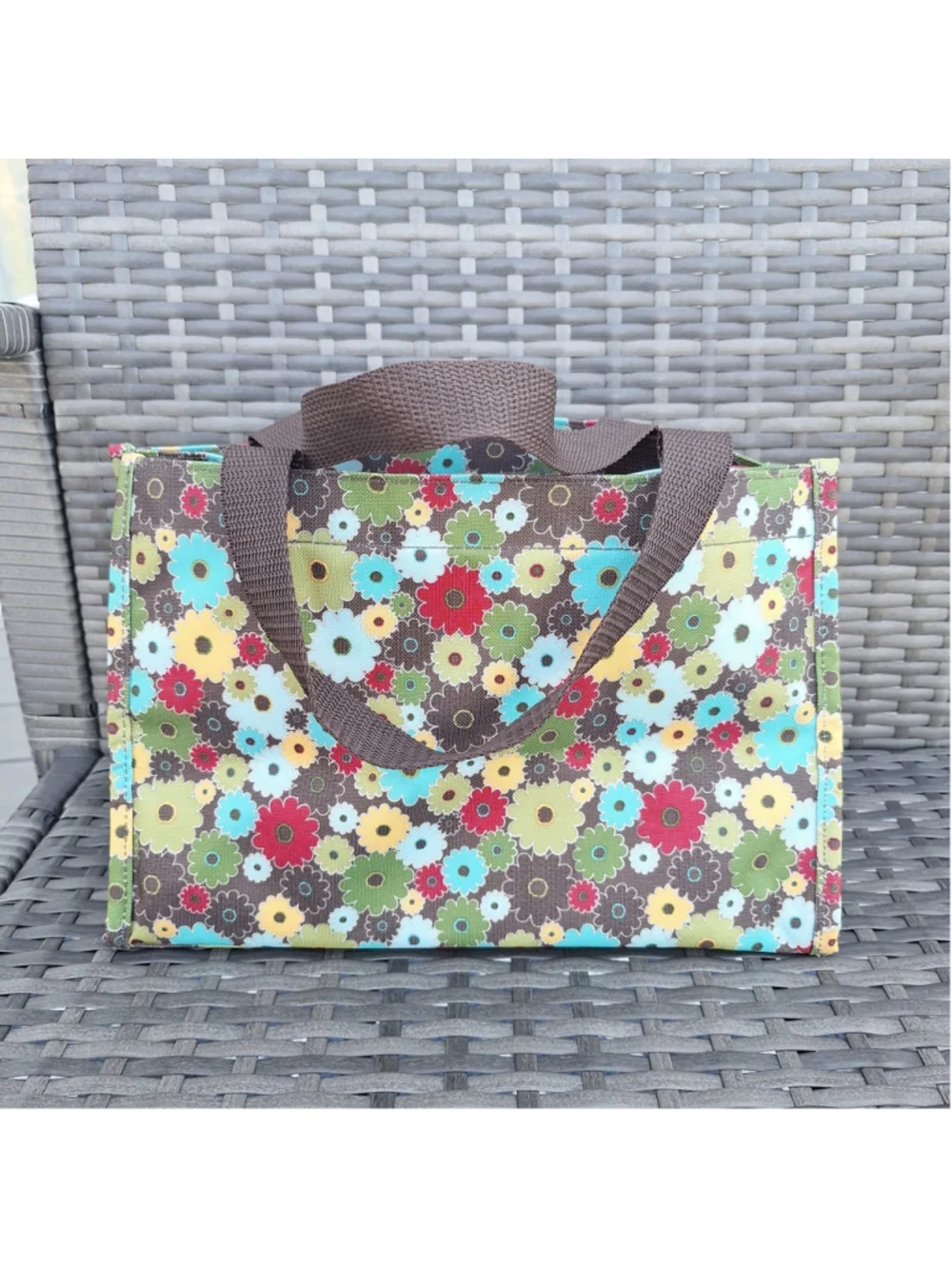 Thirty One Floral Daisy Print Small Utility Tote Bag Mesh Side Pockets